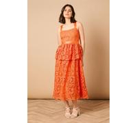 Oasis Cross Strap Tiered Lace Midi Dress In Orange orange 14