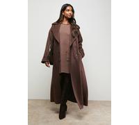Oasis Cuff Detail Belted Coat In Chocolate chocolate