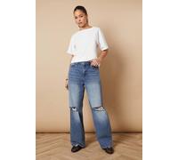 Oasis Denim Straight Leg Jean With Rips In Vintage Blue vintage blue