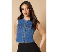 Oasis Denim Waistcoat With Patch Pockets In Mid Wash mid wash 6