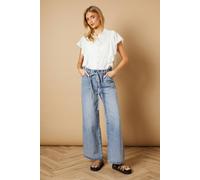 Oasis Denim Wide Leg Jean With Self Tie In Light Wash light wash 16