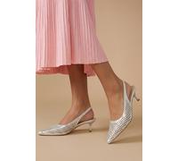 Oasis Diana Sequin Slingback Kitten Heel Point Court Shoes In Silver silver