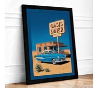 Oasis Diner Retro Framed Wall Art Print A1 (84.1×59.4cm) Black, Wall Decor for Living Room, Bedroom, Office & Home, Ready to Hang, Art Gift