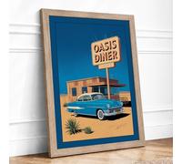 Oasis Diner Retro Framed Wall Art Print A2 (59.4×42cm) Oak, Wall Decor for Living Room, Bedroom, Office & Home, Ready to Hang, Art Gift