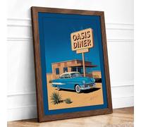 Oasis Diner Retro Framed Wall Art Print A3 (42×29.7cm) Walnut, Wall Decor for Living Room, Bedroom, Office & Home, Ready to Hang, Art Gift