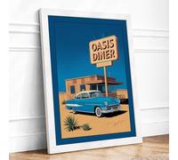 Oasis Diner Retro Framed Wall Art Print A3 (42×29.7cm) White, Wall Decor for Living Room, Bedroom, Office & Home, Ready to Hang, Art Gift