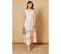 Oasis Dobby Chiffon Lace Insert Midi Dress In Blush blush 6