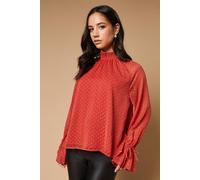 Oasis Dobby Chiffon Tie Cuff Blouse In Rust rust 6
