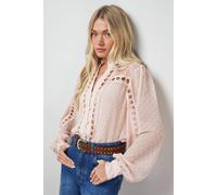 Oasis Women's Dobby Chiffon Trim Detail Button Down Blouse in Rose | Size: 16 Oasis Rose 16