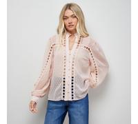 Oasis Dobby Chiffon Trim Detail Button Down Blouse ROSE AMAZONITE