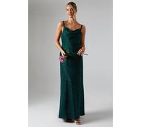 Oasis Double Strap Cowl Neck Satin Jacquard Bridesmaid Dress In Emerald emerald 8