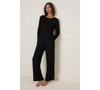 Oasis Drawstring Waist Long Sleeve Nightwear Set In Black black S