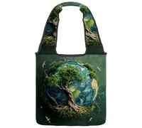 Oasis Earth Reversible Canvas Shoulder Tote - Double-Sided Print, 12oz Cotton, 27cm Drop, Fold-Flat Bag for Travel, Shopping, Street Outings