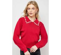 Oasis Embellished Collar Detail Jumper In Red red M