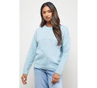 Oasis Embellished Fairisle Crew Neck Jumper In Ice Blue ice blue S