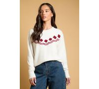 Oasis Women's Embroidered Boho Knitted Jumper in Ivory | Size: XS