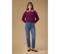 Oasis Women's Embroidered Collar Button Detail Jumper in Berry | Size: XS