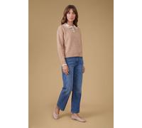 Oasis Embroidered Collar Button Detail Jumper In Camel camel