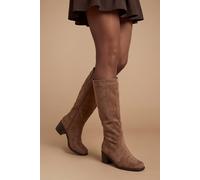 Oasis Women's Evie Faux Suede Medium Block Heel High Leg Boots in Beige | Size: 5