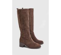 Oasis Women's Evie Faux Suede Medium Block Heel High Leg Boots in Chocolate | Size: 7