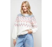 Oasis Women's Fairisle Cosy Crew Neck Jumper in Ecru | Size: Large Oasis Ecru L