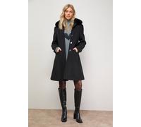 Oasis Faux Wool Button Through Dolly Coat With Faux Fur In Black black 14