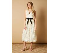 Oasis Floral Bow Detail V Neck Midi Dress In Ivory ivory 10