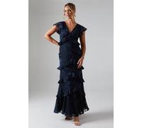 Oasis Floral Detail Fabric Tiered Skirt Bridesmaid Dress In Navy navy 10