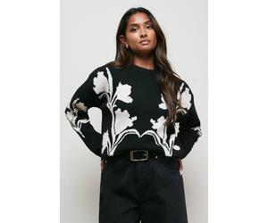 Oasis Floral Jacquard Crew Neck Jumper In Black black