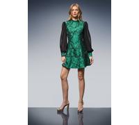 Oasis Floral Jacquard High Neck Flippy Mini Dress In Green green 14