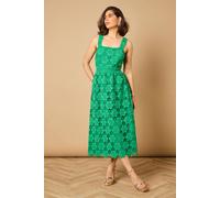 Oasis Women's Floral Lace Detail Square Neck Midi Dress in Emerald | Size: 16 Oasis Emerald 16