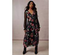 Oasis Floral Lace Sleeve Ruffle Front Midi Dress floral 6