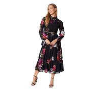 Oasis Floral Lace Trim Dobby Chiffon Tiered Midaxi Dress, 6, black