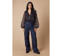 Oasis Women's Floral Metallic Chiffon Ruffle Blouse in Black | Size: 10 Oasis Black 10