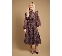 Oasis Floral Organza Shirred Waist Midi Dress In Animal animal 14