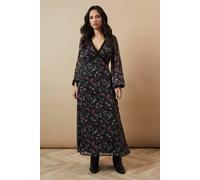 Oasis Floral Paisley Dobby Chiffon Lace Trim Midaxi Dress In True Black true black 8
