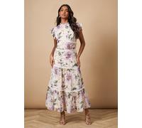 OASIS Floral Printed Chiffon Lace Insert Dress 10