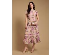 Oasis Floral Printed Chiffon Lace Insert Dress floral