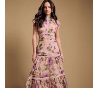 Oasis Floral Printed Chiffon Lace Insert Dress GREEN SIZE 10
