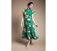 Oasis Floral Printed Chiffon Lace Insert Dress In Green green 16