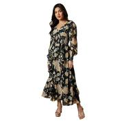 Oasis Floral Printed Ruffle Detail Shirred Waist Midaxi Dress, 10, Black