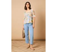 Oasis Women's Floral Ruched Bodice Babydoll Blouse in Blue | Size: 10 Oasis Blue 10