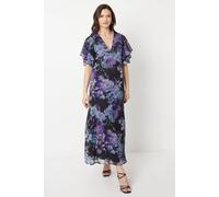 Oasis Floral Ruffle Sleeve Bias Midaxi Dress In Black black 10