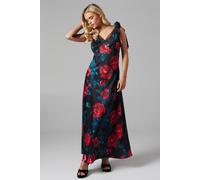 Oasis Floral Satin Lace Insert Tie Shoulder Midi Bridesmaid Dress In Black black 12