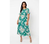Oasis Floral Shirred Shoulder Chiffon Midi Dress In Green green 10