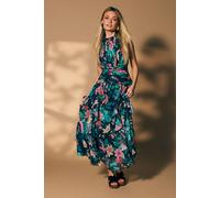 Oasis Floral Waist Detail Ruffle Maxi Dress In Black black 8