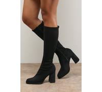 Oasis Florence Faux Suede Platform Block Heel Sock Knee Boots In Natural Black natural black 7