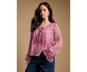 OASIS Fluted Sleeve Lace Trim Blouse 10
