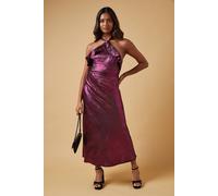 Oasis Foil Halterneck Ruffle Foil Midaxi Dress In Pink pink