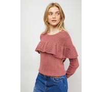 Oasis Women's Frill Yoke Detail Pointelle Jumper in Desert Rose | Size: Medium Oasis Desert Rose M